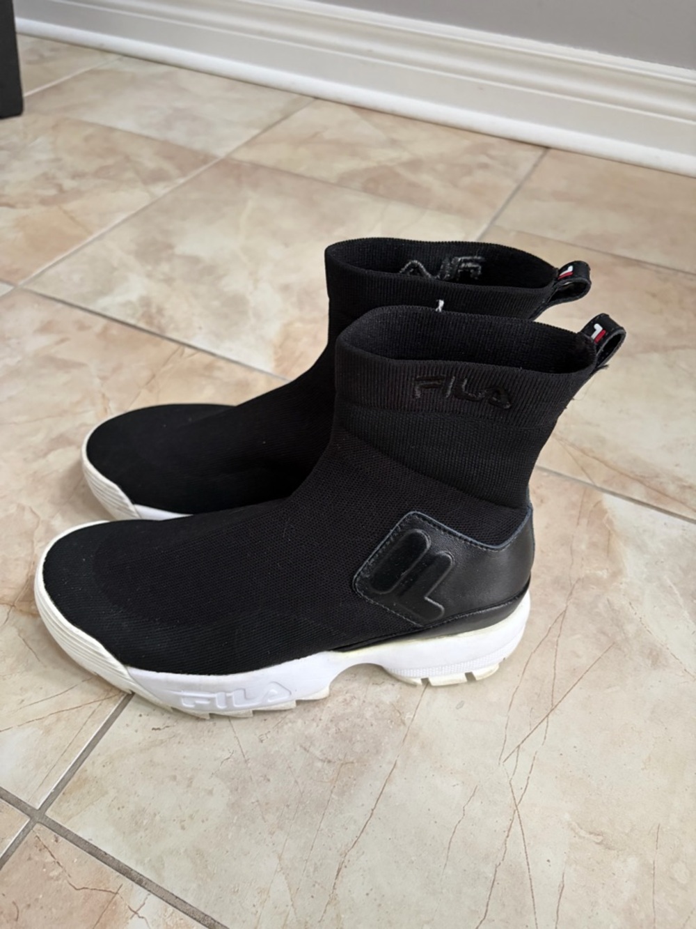 FILA Black Knit Sock Sneakers with White Sole